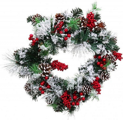 Венок новогодний с хвоей, ягодами и шишками d530 мм EPI-HS-35684 