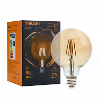Лампа светодиодная Emilight Gold G95 6 Вт E27 3000 К 220 В прозрачная Filament G95-6W-3000K-E27-G зо 