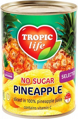 Ананасы Tropic Life кольцами в собственном соку 580 мл 565 г