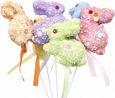 Декорация пасхальная Зайчики декоративные на палочке 22 см набор из 6 шт.