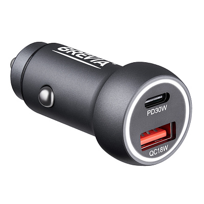 Автомобільний зарядний пристрій Brevia ePower Dual Style Metal LED 48W 1xUSB-C+1xUSB-A