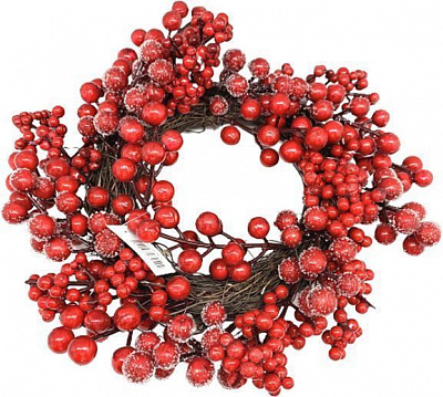 Вінок новорічний з ягідками та памороззю d300 мм LFG32910