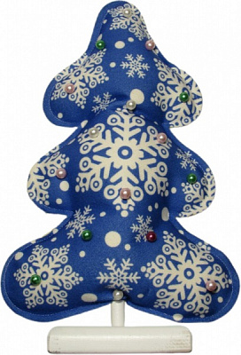 Украшение новогоднее на подставке Елка голубая снежинки с жемчугом 30 см