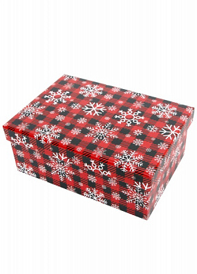Коробка подарункова прямокутна в клітину сніжинка 33х25.5х14.5см 1110