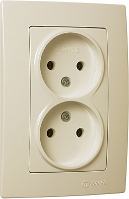 Розетка подвійна без заземлення Makel Lillium Natural Kare без шторок кремовий 32010017