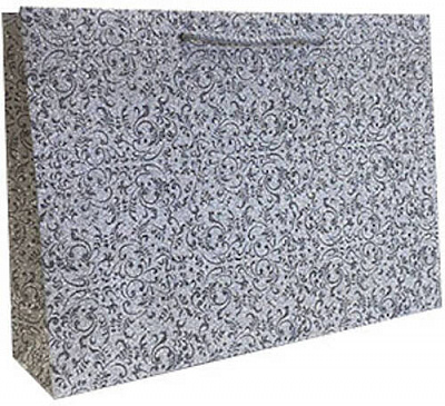 Пакет подарочный 24x34x9 см текстурный серебряный с узором