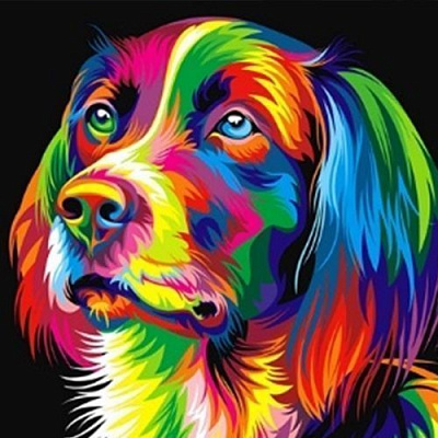 Набор для творчества со стразами на подрамнике Радужный пес 30x30 см Діамантові ручки 