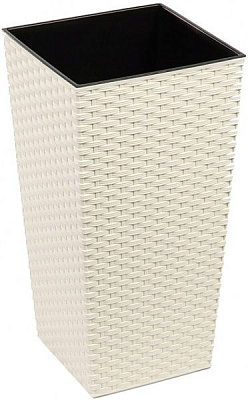 Вазон пластиковый Алеана Ротанг 27*27*51 квадратный 13л бело-розовый 