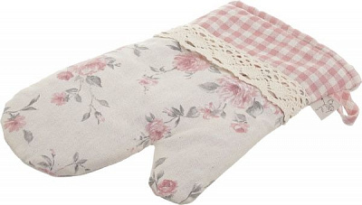 Варежка-прихватка Розы 16x33 см розовый в клетку Прованс 