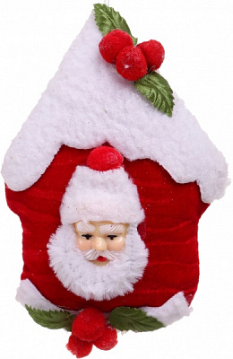 Елочная игрушка Дед Мороз на красной избушке 