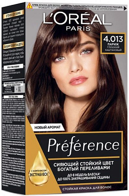 Крем-краска для волос L'Oreal Paris Preference 4.01 Париж. Глубокий каштан 174 мл