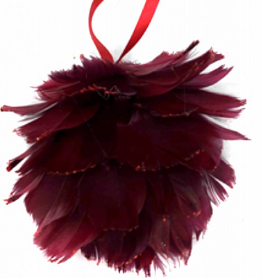 Шар новогодний Dalian Everglory с перьями 13 мм бордовый LX2021-0328