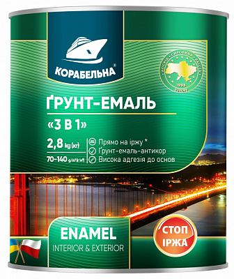 Ґрунт-емаль КОРАБЕЛЬНА 3 в 1 чорний мат 0,9кг