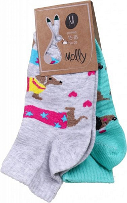 Комплект носков Molly № 4 серая такса + бирюзовая такса р.12–14 серый 