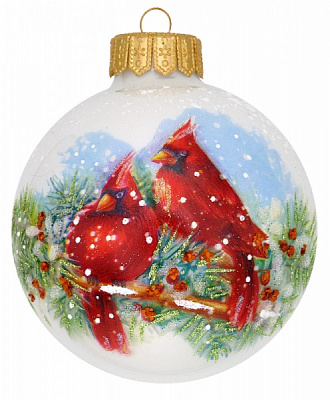 Шар стеклянный с пейзажным рисунком 100 мм белый перламутровый 100Dпз(2)/1