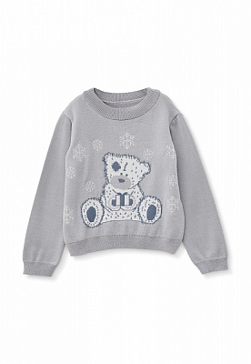 Джемпер детский для девочки ART KNIT Медвежонок р.110-116 светло-серый 