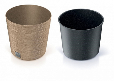 Горшок для цветов Prosperplast Furu Eco Wood 300 мм низкий с вкладышем бежевый круглый 15 л (57499-4665) 