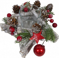 Декорація новорічна Підсвічник з гілками, шишками, хвоєю та кульками 17 см EPI-HL195316 