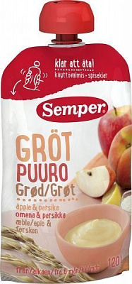 Каша безмолочная Semper от 6 месяцев мультизлакова каша з яблуком і персиком 120 г 