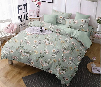 Комплект постільної білизни Квіти Прованс Сатин сімейний зелений Word of Dream