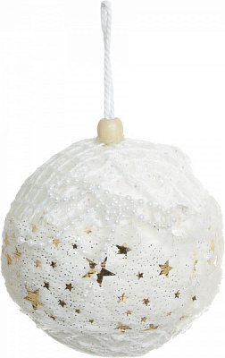 Шар новогодний Shunda с кружевом 100 мм белый SDA211110W