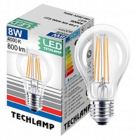 Лампа світлодіодна Techlamp Classic A60 8 Вт E27 4000 К 220 В прозора 