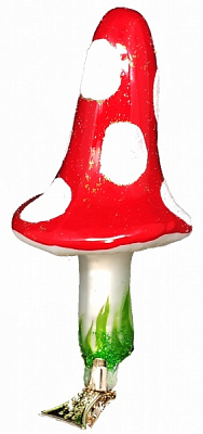 Іграшка на ялинку Мухомор 13 см срібло/червоний 2529