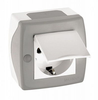 Розетка із заземленням Mono Octans з кришкою сірий 104-020007-118