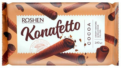 Трубочки вафельные Roshen с начинкой крем-какао Konafetto Cocoa 140 г 