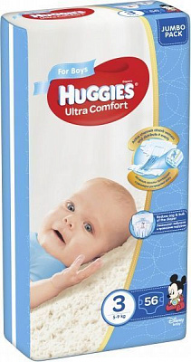 Подгузники Huggies Ultra Comfort Jumbo 3 5-9 кг 56 шт. для мальчика