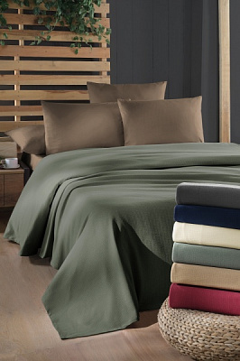 Комплект постельного белья Pique 2 зеленый с коричневым La Nuit 