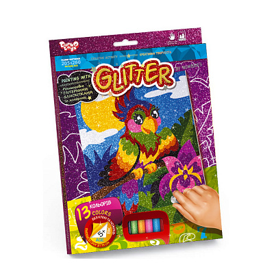 Набор для творчества Danko Toys Раскраска глиттерными блестками по номерам мини №4 попугай РГН-02-04