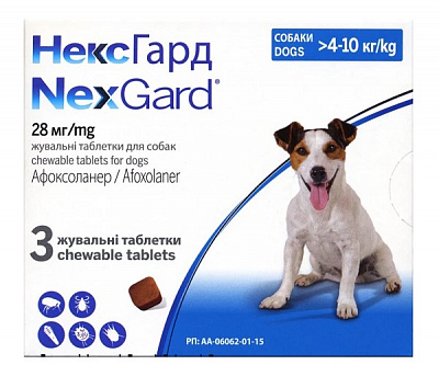 Таблетки Merial Nexgard для собак 4-10 кг 1 шт. (за 1 табл. / в уп. 3 шт.)