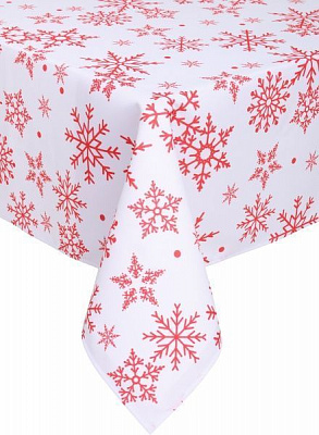 Скатертина новорічна червоні сніжинки 150x220 см білий із червоним ІТА ДРІМ