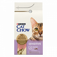 Корм сухой для взрослых кошек с чувствительной кожей и пищеварением Cat Chow Sensitive с лососем 1,5 кг