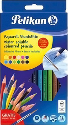 Олівці кольорові акварельні Aquarell 12 шт з пензликом Pelikan