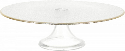 Тортниця Water 30,8 см прозора з золотим обідком Dekor Cam