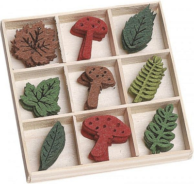 Декоративний виріб з фетру Листки та гриби 45 шт. різнокольоровий, 218001220 10,5х10,5 см