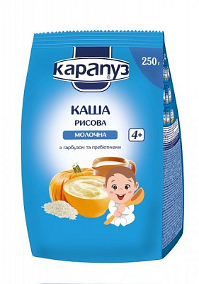 Каша молочная Карапуз от 4 месяцев рисова з гарбузом 4820012000951 250 г 
