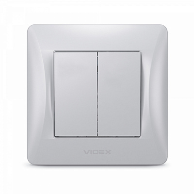 Вимикач двоклавішний Videx Binera без підсвітки срібний шовк VF-BNSW2-SS