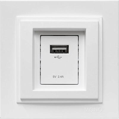 Розетка USB із заземленням Mono Despina без шторок без кришки білий 102-190005-177