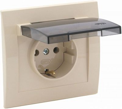 Розетка с заземлением Ospel Kier 16 А 250 В без шторок с крышкой кремовый GPH-1WS/01/d