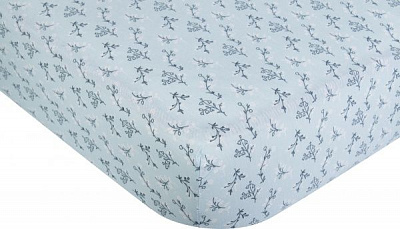 Простынь на резинке трикотажная Голубые цветы 90x200 см голубой с принтом Homeline 