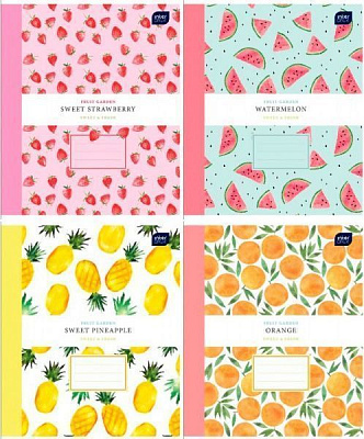 Тетрадь школьная 12 листов в клетку Fruit garden в ассортименте InterDRUK