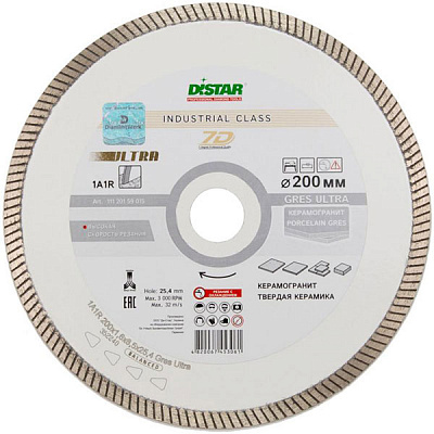 Диск алмазний відрізний Distar 1A1R Gres Ultra 200x1,6x25,4 керамограніт, кераміка, мармур RP25T