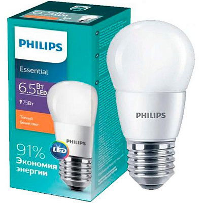 Лампа светодиодная Philips ESS 6.5 Вт P45 матовая E27 220 В 2700 К 