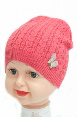 Шапочка детская для девочек Kraft+ р.46-48 коралловый 1413 