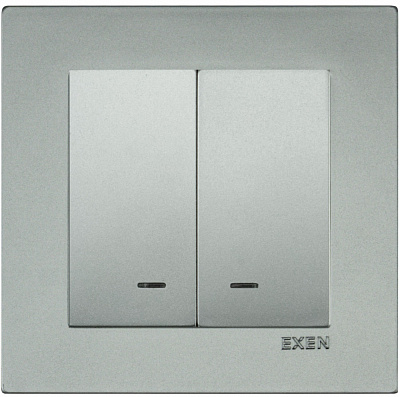 Вимикач кнопковий двоклавішний EXEN Karell з підсвіткою срібло 290-001002-203
