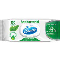Влажные салфетки Smile Antibacterial с подорожником 100 шт.