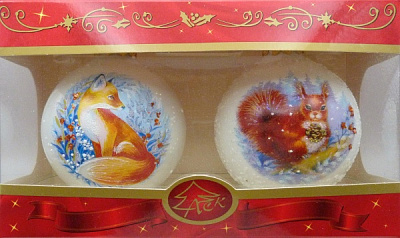 Набор елочных шаров с художественным рисунком 80 мм белый перламутровый 80Dхд(1)/2